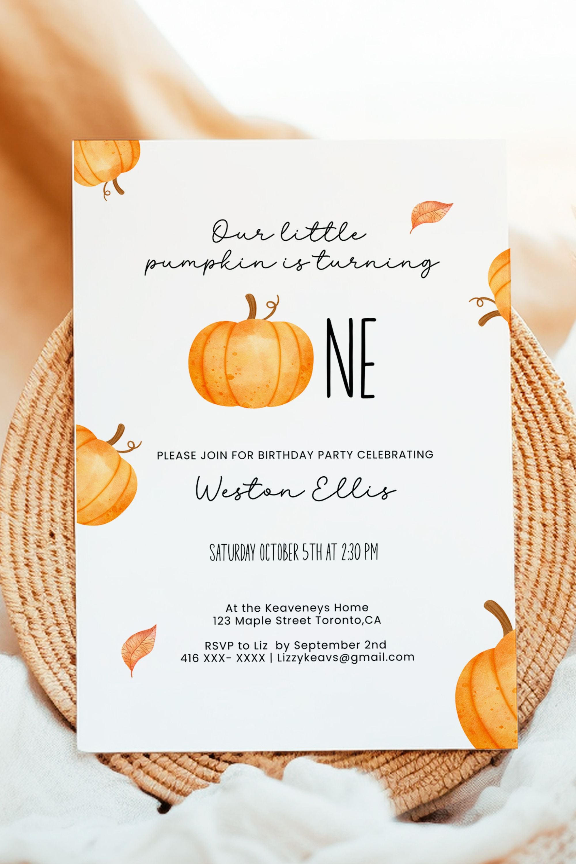 Our little pumpkin birthday invitation / pumpkin floral offers crest