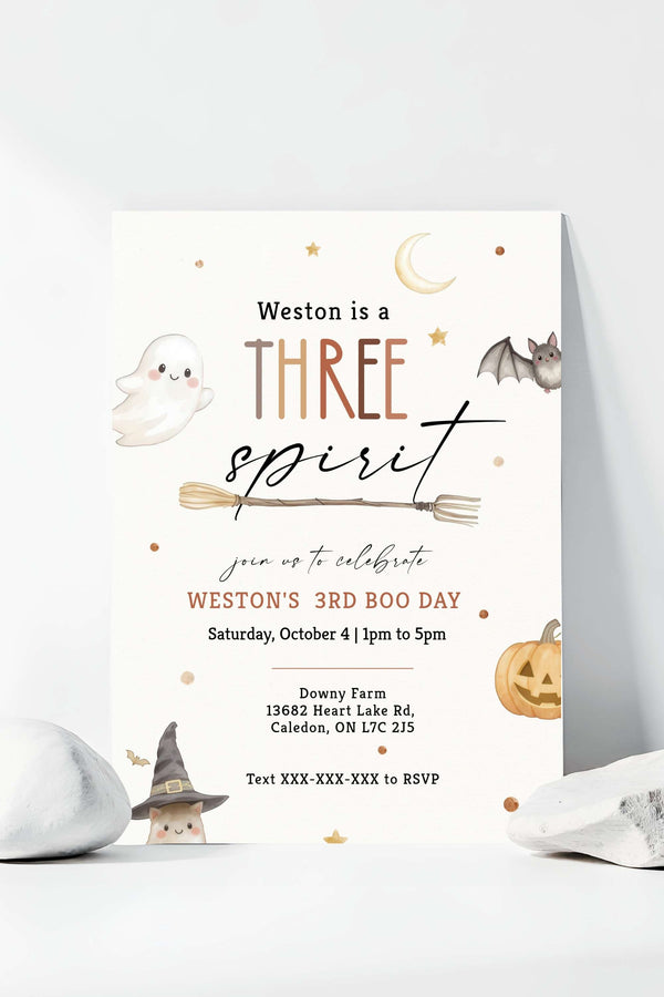 Three Spirit Halloween Birthday Invitation - Fall Birthday
