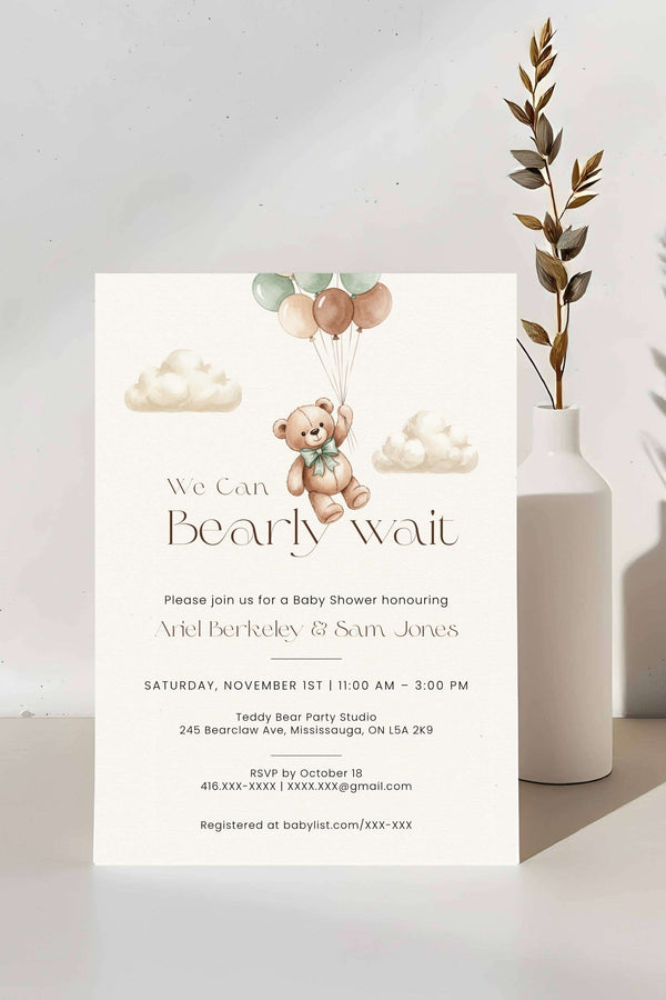Bear Baby Shower Invitation – Bearly Wait Editable Invitation