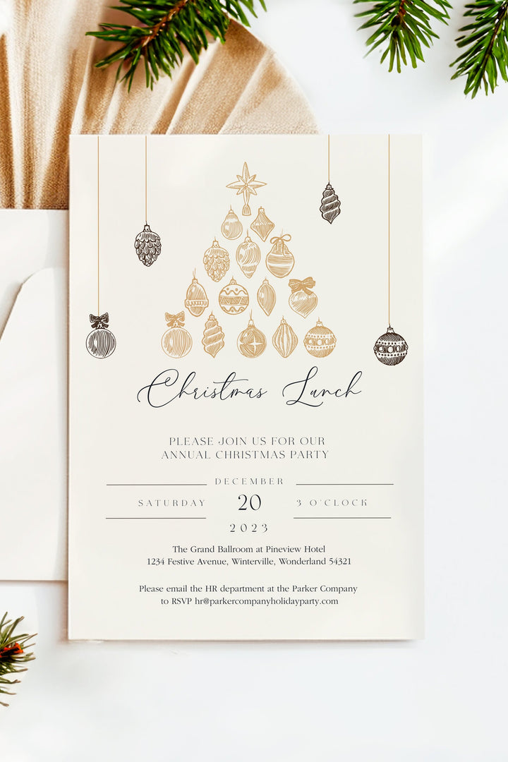 Beige Christmas Ornament Holiday Invitation, Festive Christmas Party Invite, Elegant Beige Invitation, Printable Holiday Party Invitation, Customizable Christmas Invite