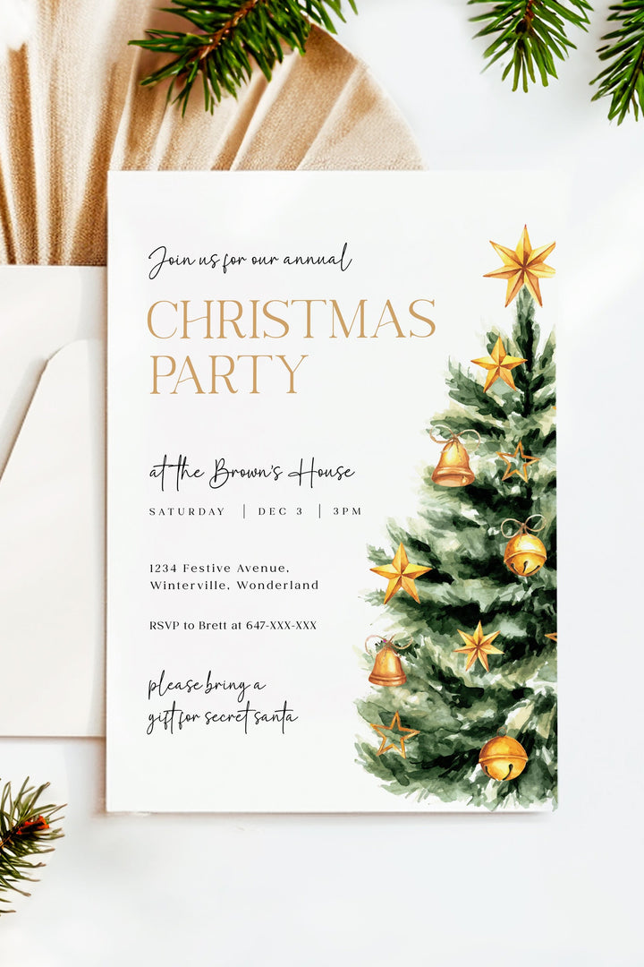 Christmas Party Invitation with Christmas Tree, Festive Holiday Invitation, Customizable Christmas Event Invite, Cheerful Christmas Tree Design, Printable Holiday Party Invitation