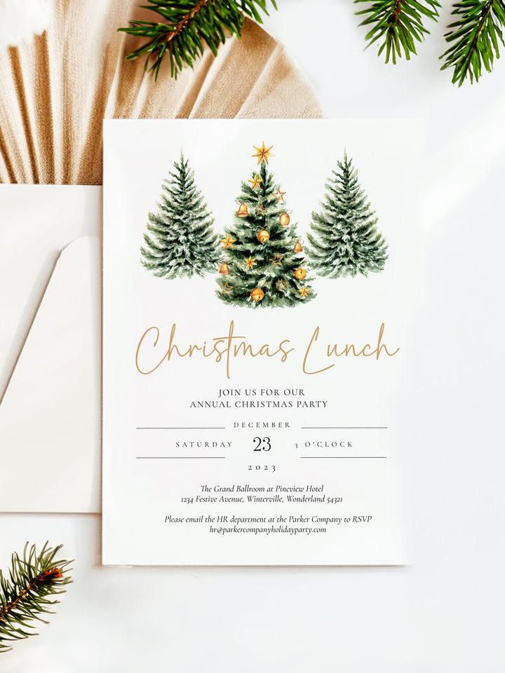 Christmas Party Invitation with 3 Trees, Festive Holiday Event Invite, Customizable Christmas Invitation, Elegant Christmas Dinner Invite, Printable Christmas Party Invitation