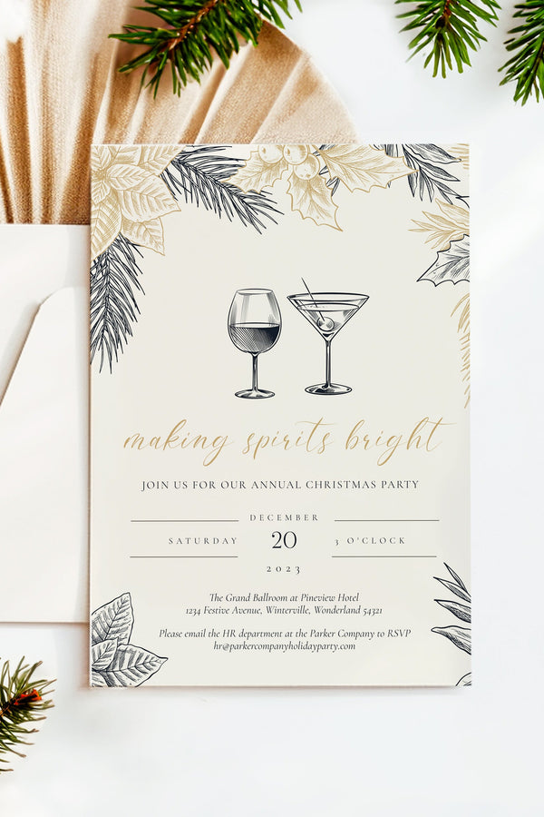 Vintage Holiday Party Invitation, Nostalgic Christmas Design, Making Spirits Bright Invite, Classic Holiday Celebration Card, Customizable Vintage Holiday Invite
