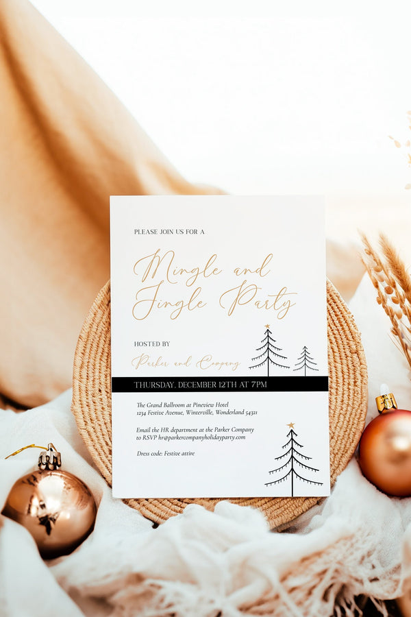 Elegant Mingle and Jingle Christmas Work Party Invitation, Sophisticated Christmas Event Invitation, Customizable Holiday Party Invite, Professional Holiday Invitation Design, Festive Corporate Invitation