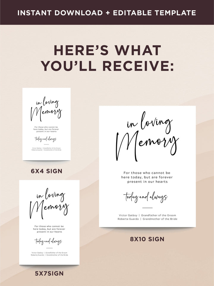 Minimalist In Loving Memory Sign, Memorial Table Sign - The Carmen Collection - Vowpaperie