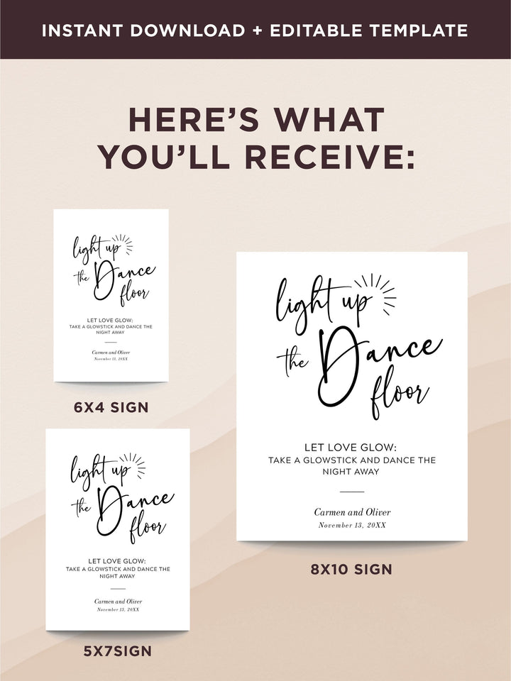 Light Up The Dance Floor Table Sign: Glow Stick Party Send Off Sign from The Carmen Collection - Vowpaperie