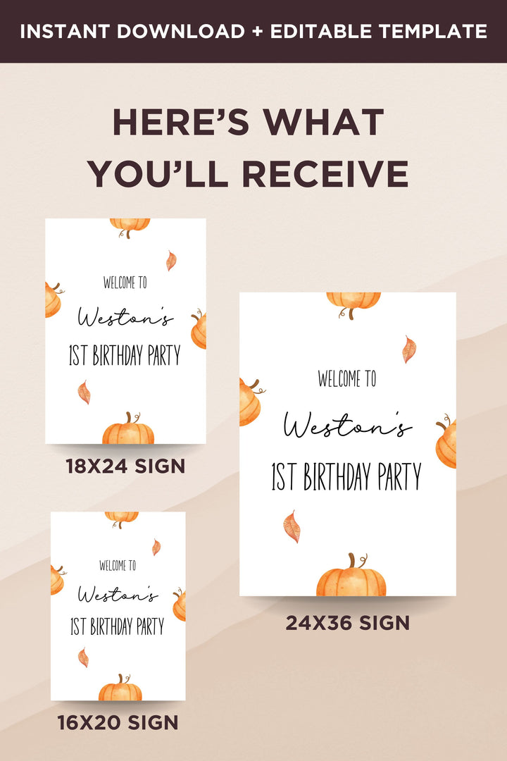 Our Little Pumpkin is Turning One Welcome Sign - Vowpaperie