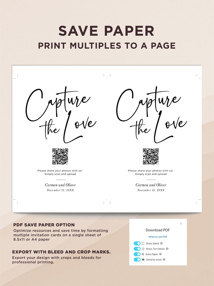 Capture The Love QR Code Wedding Table Sign - The Carmen Collection - Vowpaperie