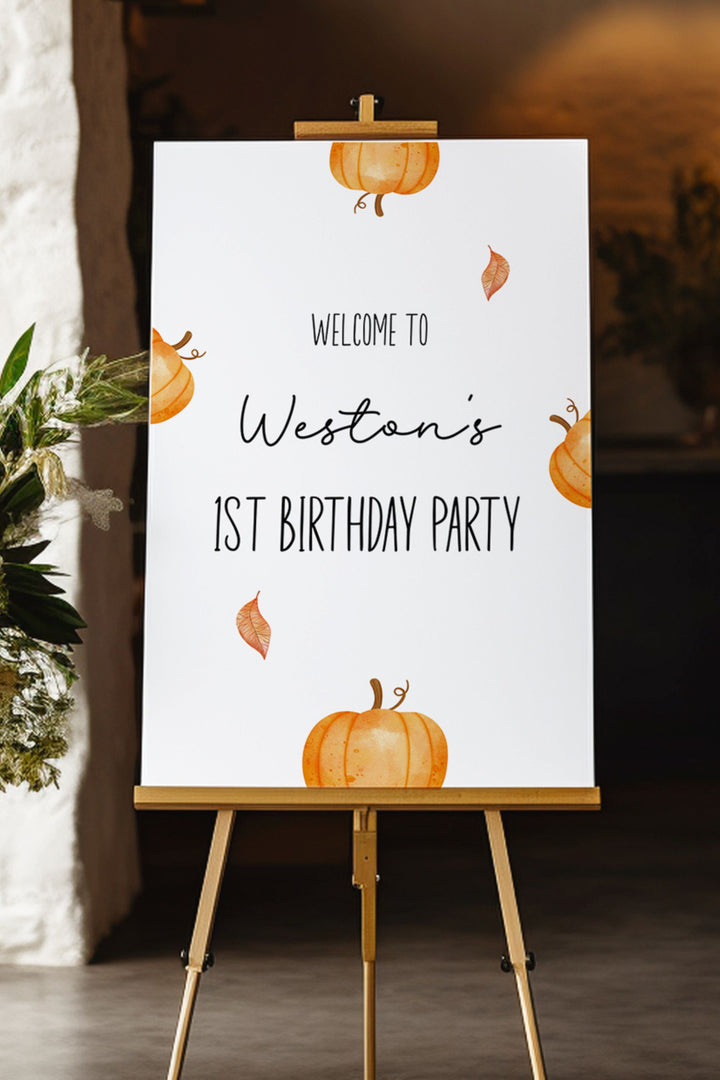 Our Little Pumpkin is Turning One Welcome Sign - Vowpaperie