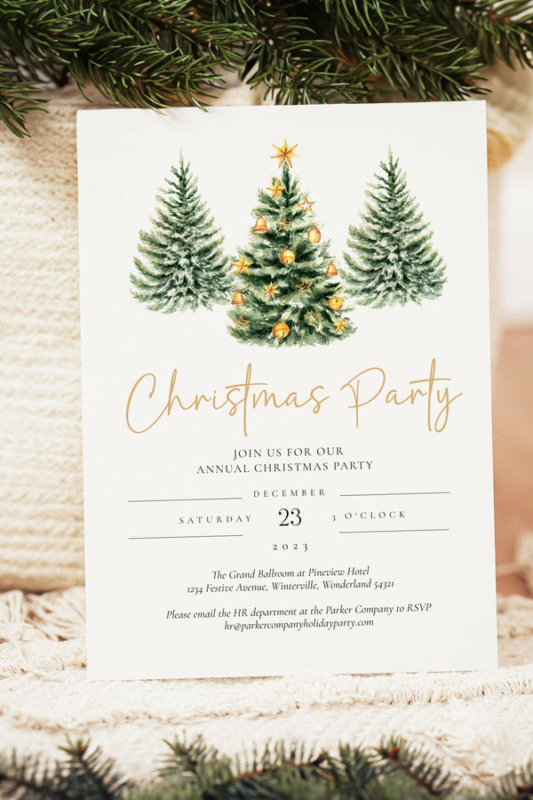 Christmas Party Invitation with 3 Trees, Festive Holiday Event Invite, Customizable Christmas Invitation, Elegant Christmas Dinner Invite, Printable Christmas Party Invitation