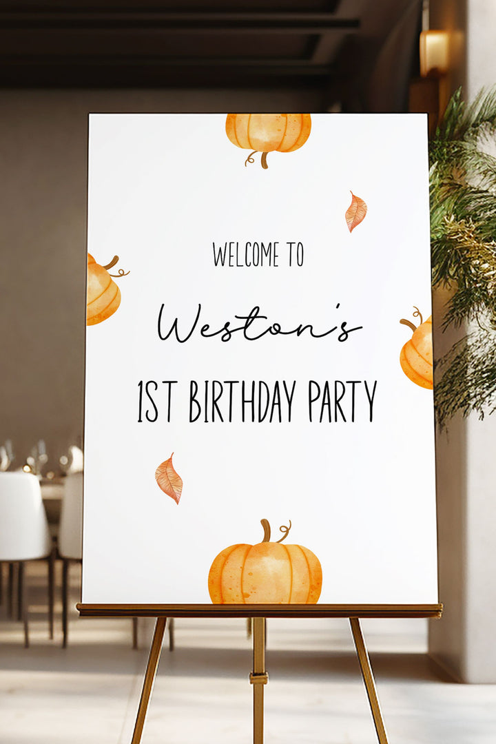 Our Little Pumpkin is Turning One Welcome Sign - Vowpaperie