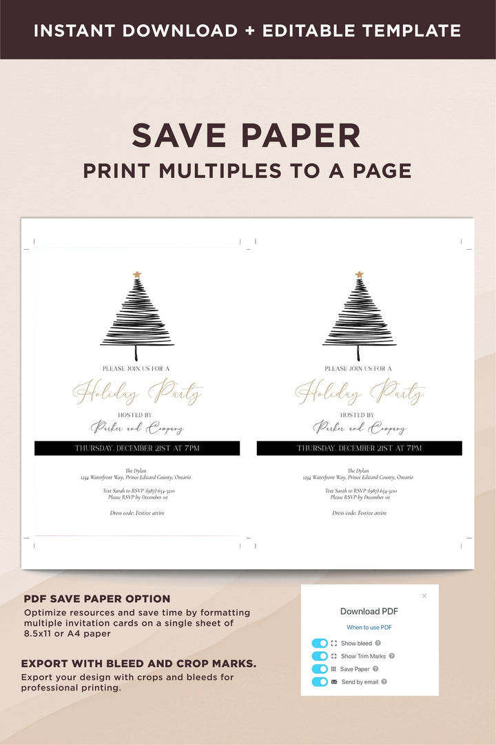 Black and White Holiday Work Party Invitation with Christmas Tree