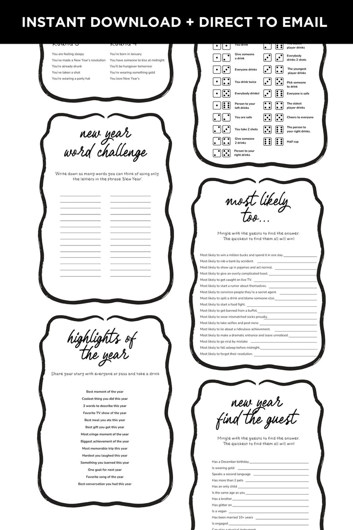 20 Black and White New Year’s Eve Party Games Printable