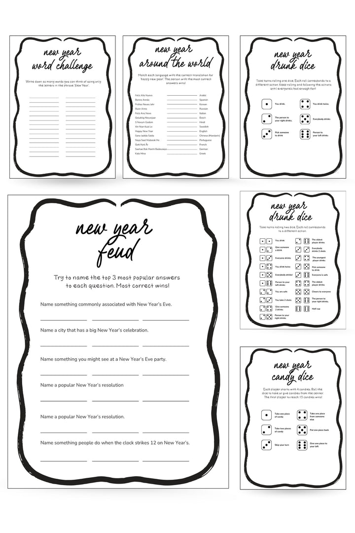 20 Black and White New Year’s Eve Party Games Printable