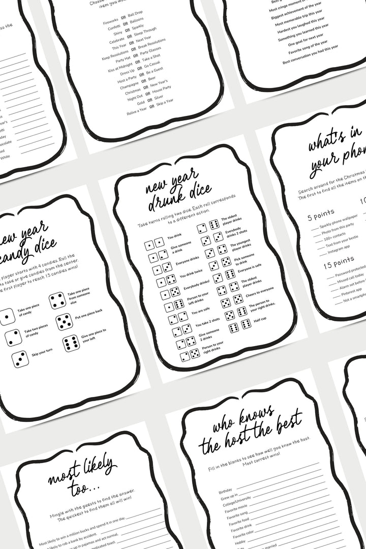 20 Black and White New Year’s Eve Party Games Printable