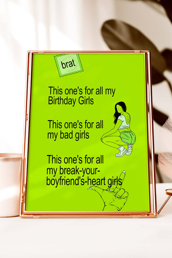 Brat Birthday Girls Table Sign for bold and fun birthday party decor, customizable and printable - Vowpaperie