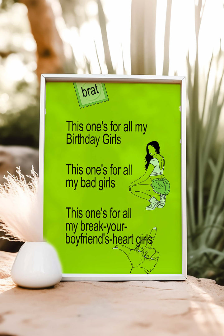 Brat Birthday Girls Table Sign for bold and fun birthday party decor, customizable and printable - Vowpaperie