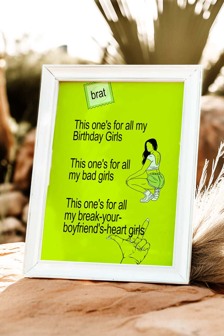 Brat Birthday Girls Table Sign for bold and fun birthday party decor, customizable and printable - Vowpaperie