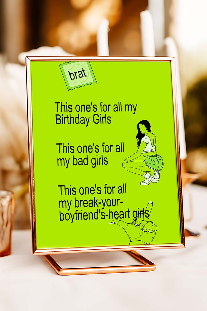 Brat Birthday Girls Table Sign for bold and fun birthday party decor, customizable and printable - VowPaperie