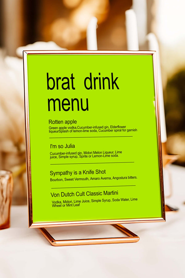 Brat Bar Menu Table Sign for bold drink station decor, customizable and printable - Vowpaperie