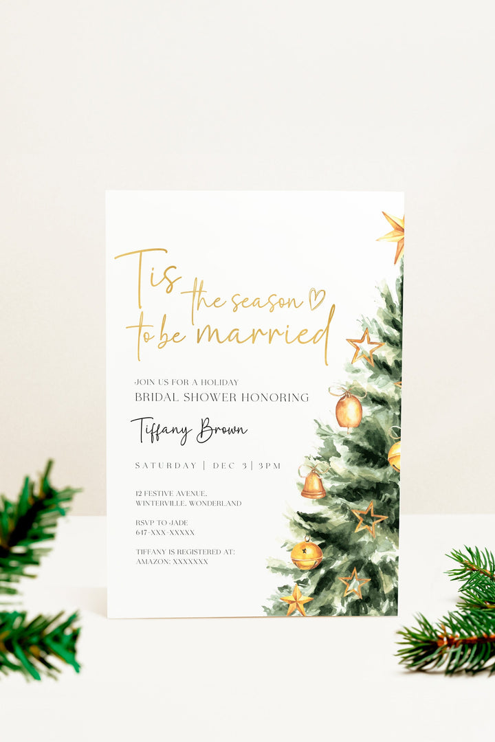 Christmas Tree Bridal Shower Invitation, Festive Holiday Design, 'Tis the Season to be Married Invitation, Customizable Christmas Bridal Invite, Cozy Holiday Shower Card