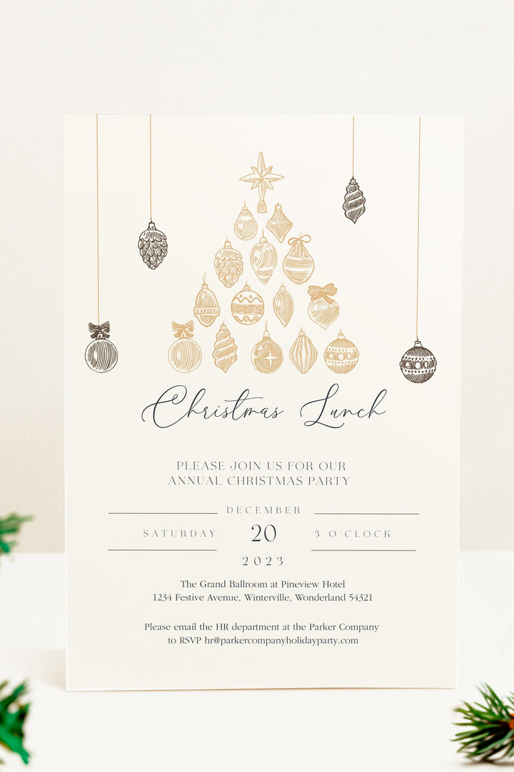 Beige Christmas Ornament Holiday Invitation, Festive Christmas Party Invite, Elegant Beige Invitation, Printable Holiday Party Invitation, Customizable Christmas Invite