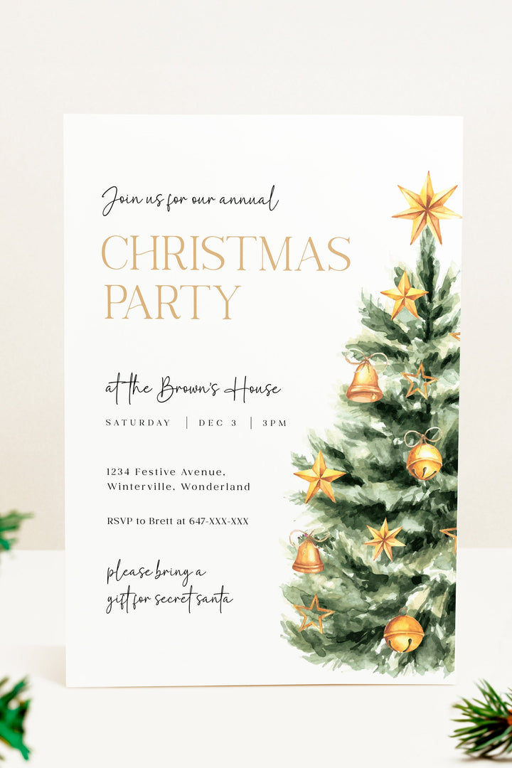 Christmas Party Invitation with Christmas Tree, Festive Holiday Invitation, Customizable Christmas Event Invite, Cheerful Christmas Tree Design, Printable Holiday Party Invitation