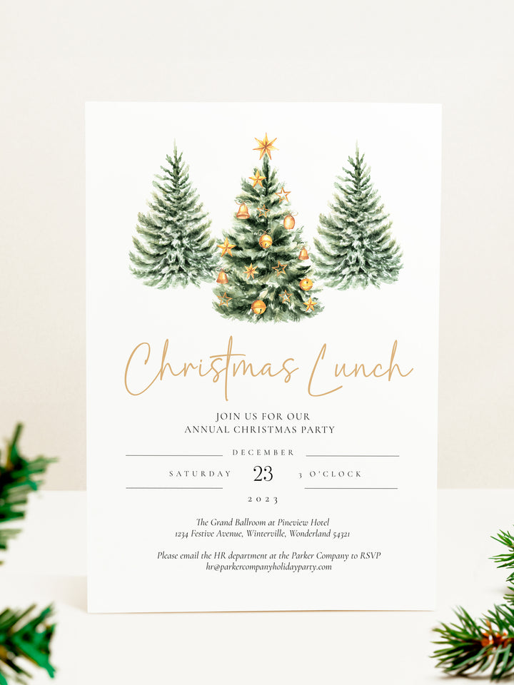 Christmas Party Invitation with 3 Trees, Festive Holiday Event Invite, Customizable Christmas Invitation, Elegant Christmas Dinner Invite, Printable Christmas Party Invitation