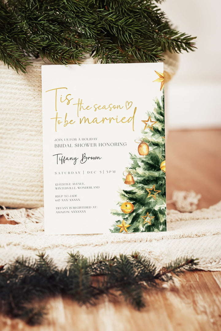 Christmas Tree Bridal Shower Invitation, Festive Holiday Design, 'Tis the Season to be Married Invitation, Customizable Christmas Bridal Invite, Cozy Holiday Shower Card