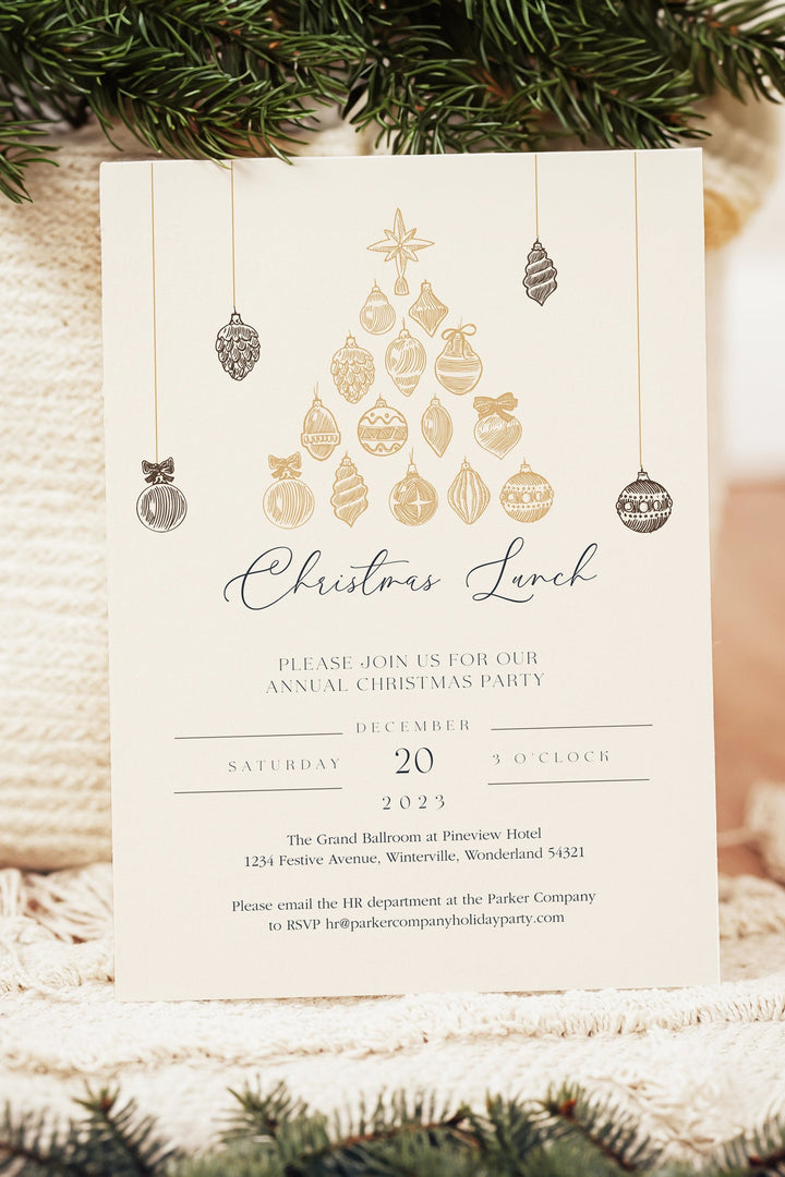 Beige Christmas Ornament Holiday Invitation, Festive Christmas Party Invite, Elegant Beige Invitation, Printable Holiday Party Invitation, Customizable Christmas Invite