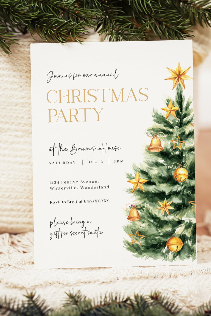 Christmas Party Invitation with Christmas Tree, Festive Holiday Invitation, Customizable Christmas Event Invite, Cheerful Christmas Tree Design, Printable Holiday Party Invitation