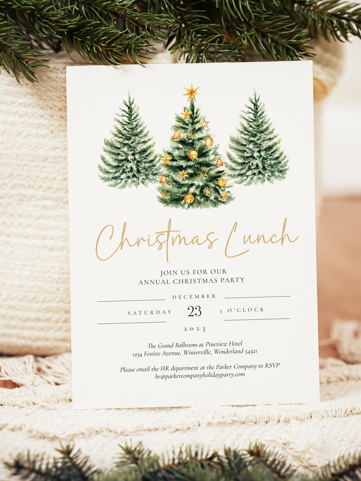 Christmas Party Invitation with 3 Trees, Festive Holiday Event Invite, Customizable Christmas Invitation, Elegant Christmas Dinner Invite, Printable Christmas Party Invitation