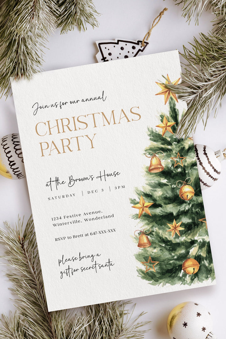 Christmas Party Invitation with Christmas Tree, Festive Holiday Invitation, Customizable Christmas Event Invite, Cheerful Christmas Tree Design, Printable Holiday Party Invitation