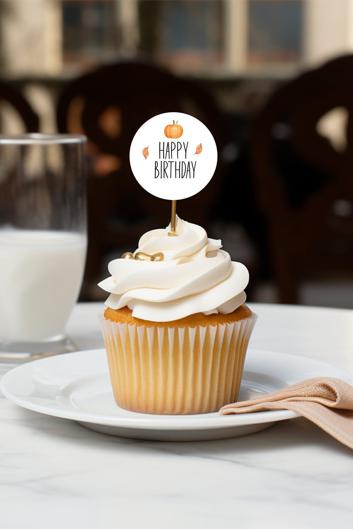 Our Little Pumpkin is Turning One - Birthday Cupcake Topper - Vowpaperie