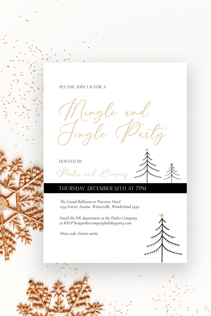 Elegant Mingle and Jingle Christmas Work Party Invitation, Sophisticated Christmas Event Invitation, Customizable Holiday Party Invite, Professional Holiday Invitation Design, Festive Corporate Invitation