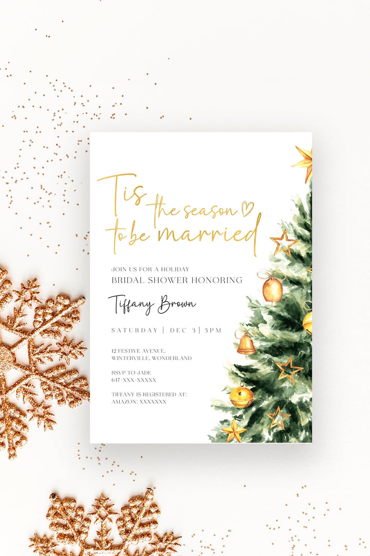 Christmas Tree Bridal Shower Invitation, Festive Holiday Design, 'Tis the Season to be Married Invitation, Customizable Christmas Bridal Invite, Cozy Holiday Shower Card