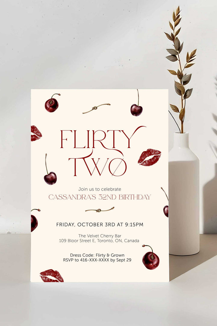 Cherry Themed Birthday Invitation Flirty Two Printable Invitation Cherry Themed Birthday Invitation Flirty Two Printable Invitation