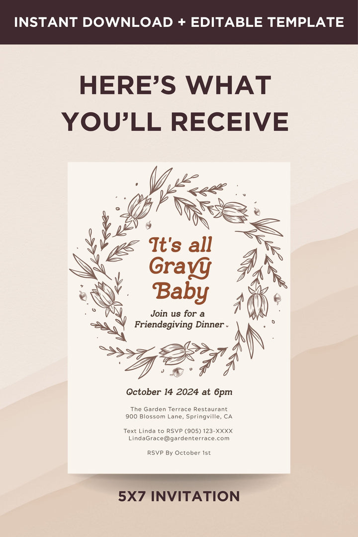 Friendsgiving Dinner Invitation- Its all Gravy Baby