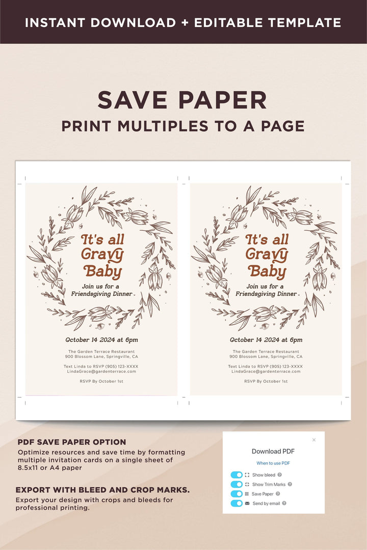 Friendsgiving Dinner Invitation- Its all Gravy Baby