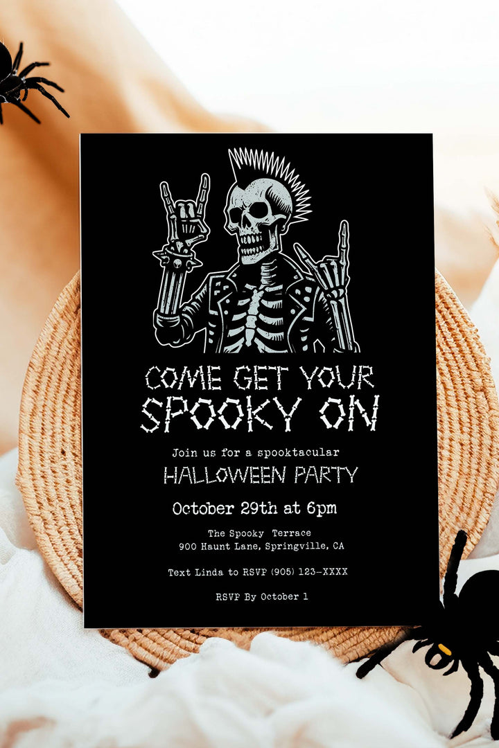 Editable Halloween Party Invitation with customizable design for haunted house parties, costume contests, and spooky-themed celebrations.