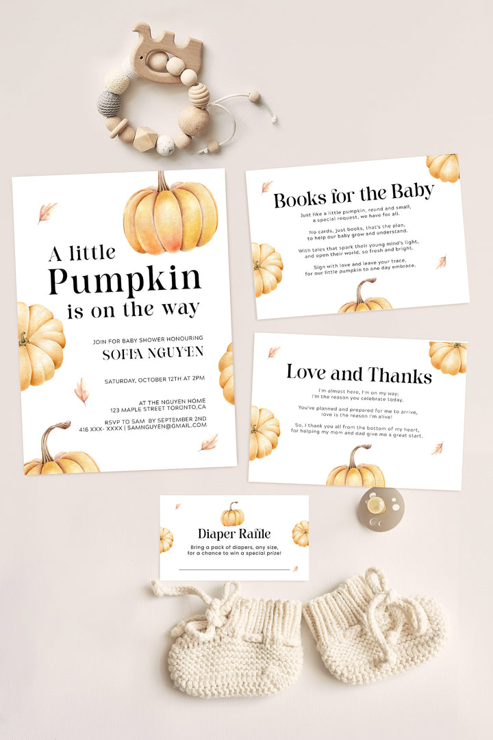 Golden Pumpkin Baby Shower Set - a charming and elegant decoration bundle for fall baby showers.