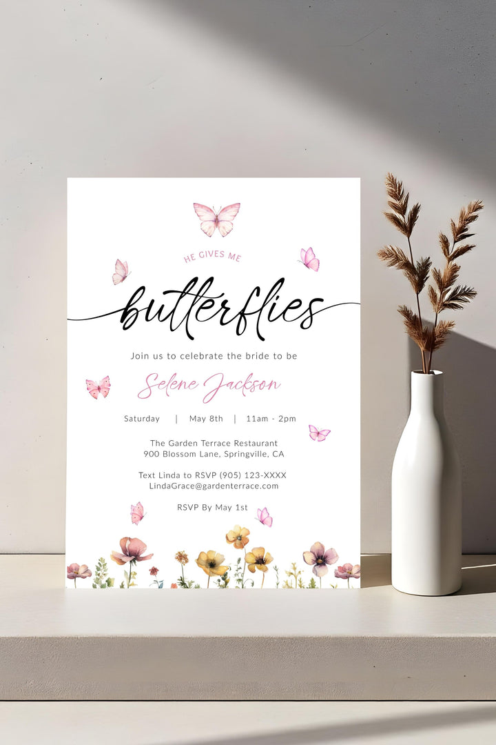 Customizable He Gives Me Butterflies Bridal Shower Invitation