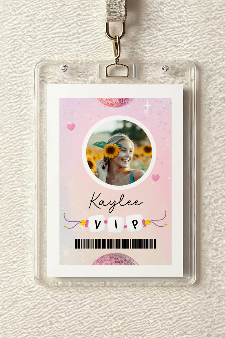 "In My Birthday Era VIP Pass inspired by Taylor Swift's Eras Tour""Personalized VIP birthday pass for Swiftie-themed parties""DIY printable VIP pass for Taylor Swift-inspired birthday celebration""2.5x3.5 inch printable VIP pass for birthday party guests"