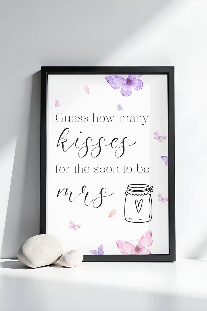Butterflies Bridal Shower Table Sign for Guess How Many Kisses  Bridal Shower Game