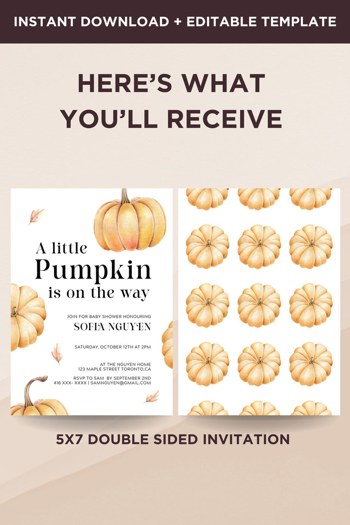 Our Little Pumpkin is Turning One - Golden Pumpkin Collection Birthday Invitation with Fall Theme