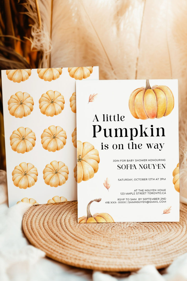 Our Little Pumpkin is Turning One - Golden Pumpkin Collection Birthday Invitation with Fall Theme