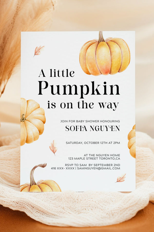 Our Little Pumpkin is Turning One - Golden Pumpkin Collection Birthday Invitation with Fall Theme