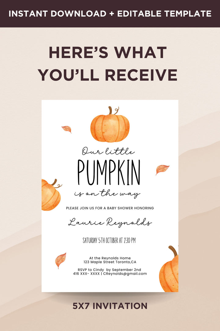 Our Little Pumpkin is on the Way Baby Shower Invitation - Little Pumpkin Collection - Vowpaperie