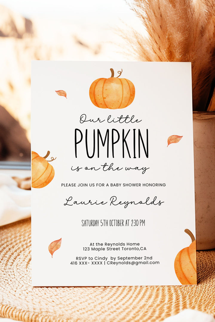 Our Little Pumpkin is on the Way Baby Shower Invitation - Little Pumpkin Collection - Vowpaperie