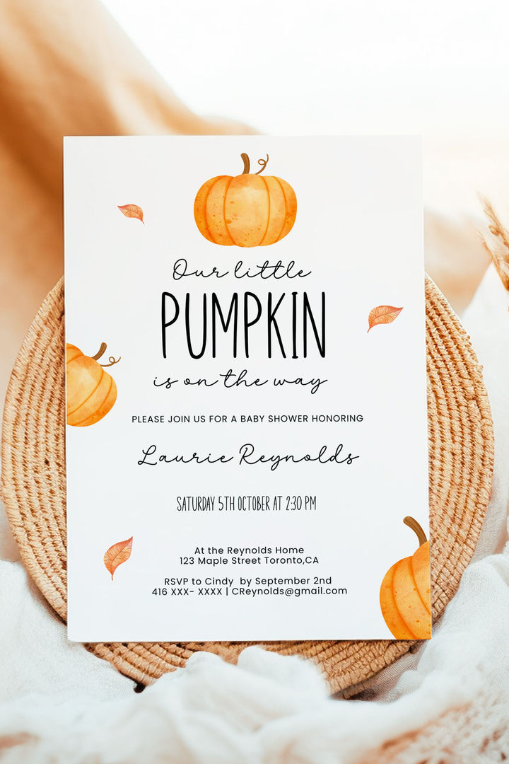 Our Little Pumpkin is on the Way Baby Shower Invitation - Little Pumpkin Collection - Vowpaperie